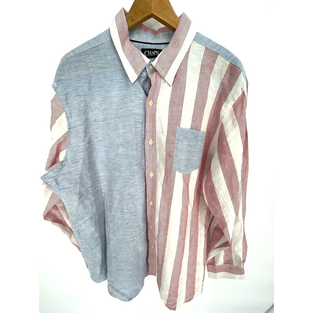 Chaps Ralph Lauren Mens Shirt XL Linen Blend USA Flag Long Sleeve Button Down - Picture 6 of 10